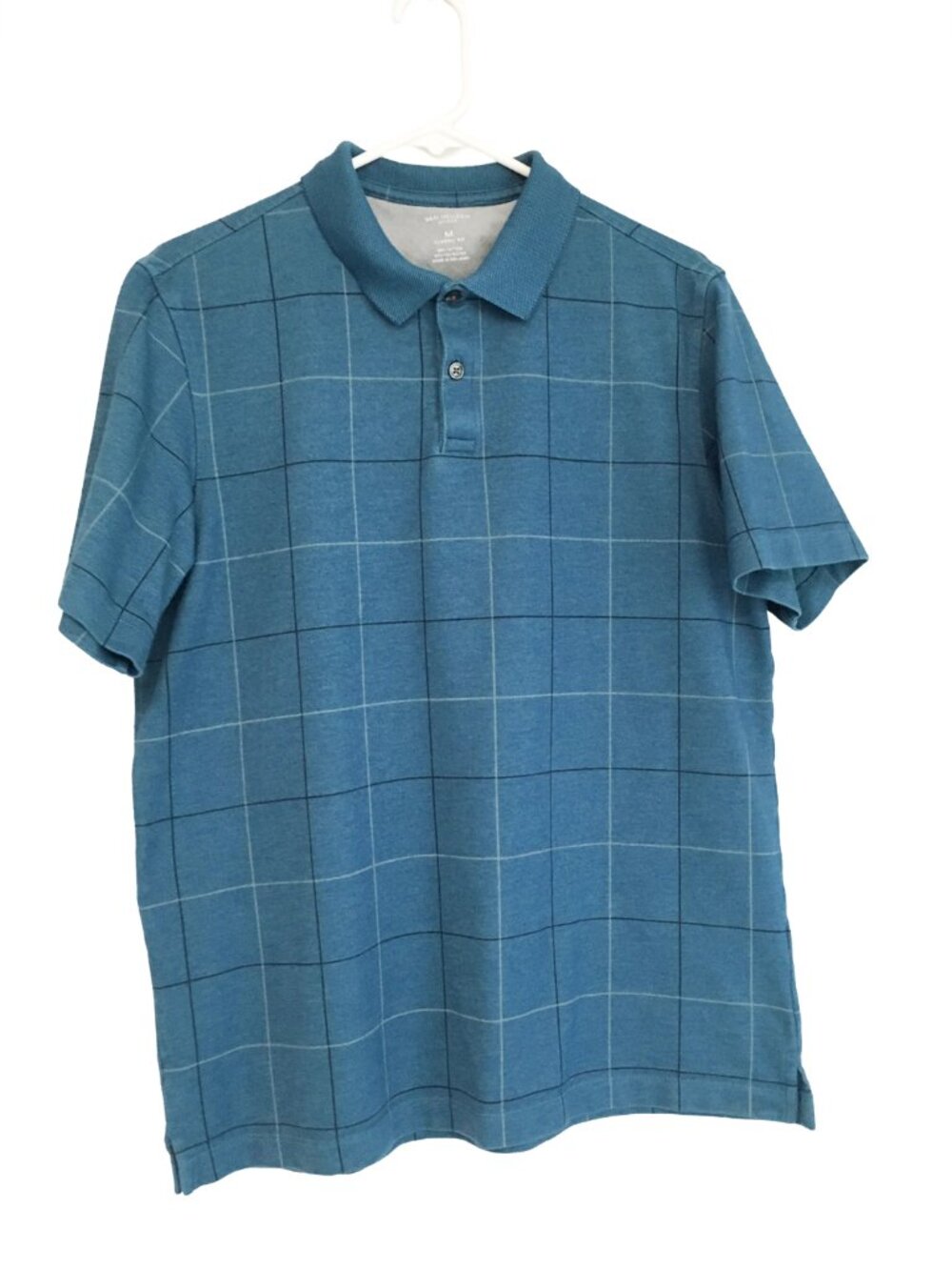 Van Heusen Men's Blue / Teal Plaid Polo Shirt Size M